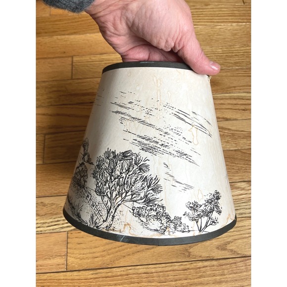 Vintage Parchment Paper Lamp Shade Country Farm Landscape Black Cream Clip On - Picture 5 of 12